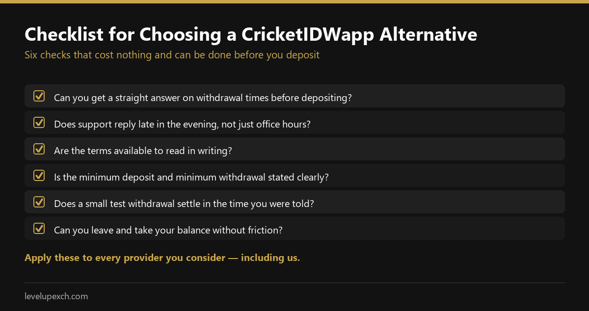 Checklist for choosing a CricketIDWapp alternative cricket ID provider
